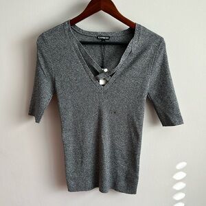 Express Crisscross Gray Light Sweater Top